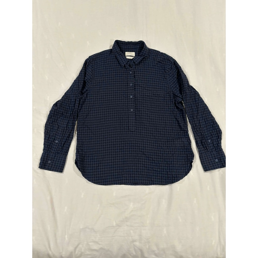 J.‎ Crew Blue Gingham Plaid Button Up Casual Shirt Women Size 14